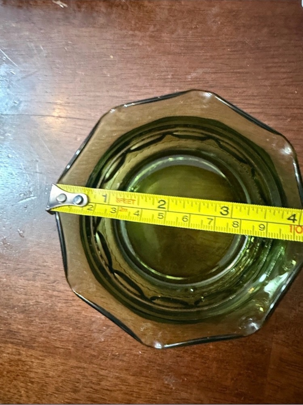 Octagonal Olive Green Glass Serving Bowl - Home Art Glass